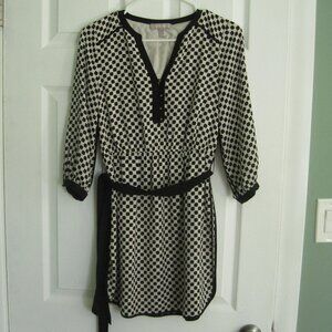 Banana Republic Dot Print Riviera Dress Size 0P Petite Shirt Dress Black Cream